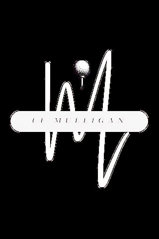 J.P. Mulligan golf logo featuring a golf ball on a tee with stylized heartbeat line design on black background